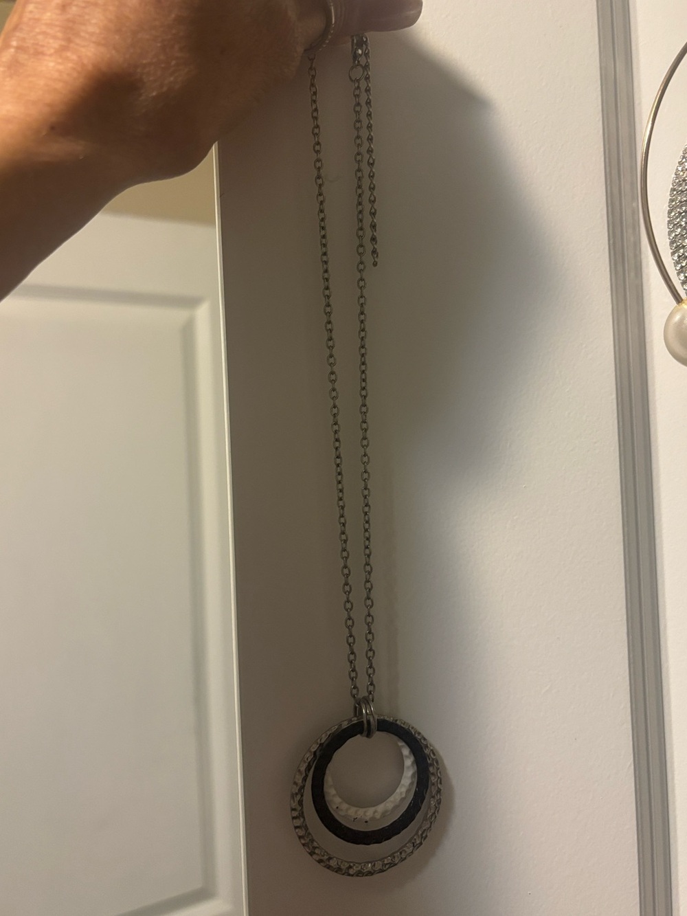 Layered Hoop Pendant Necklace in Gunmetal and Black